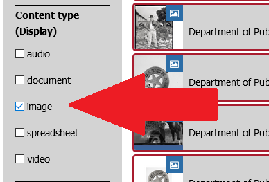 arrow pointing to "Image" in Content Type menu